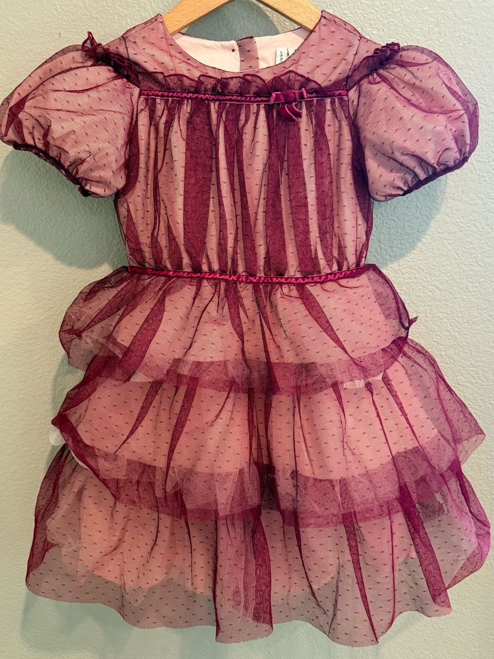 Janie and Jack Girls' Burgundy Layered Tulle Dress - size 7 to 8